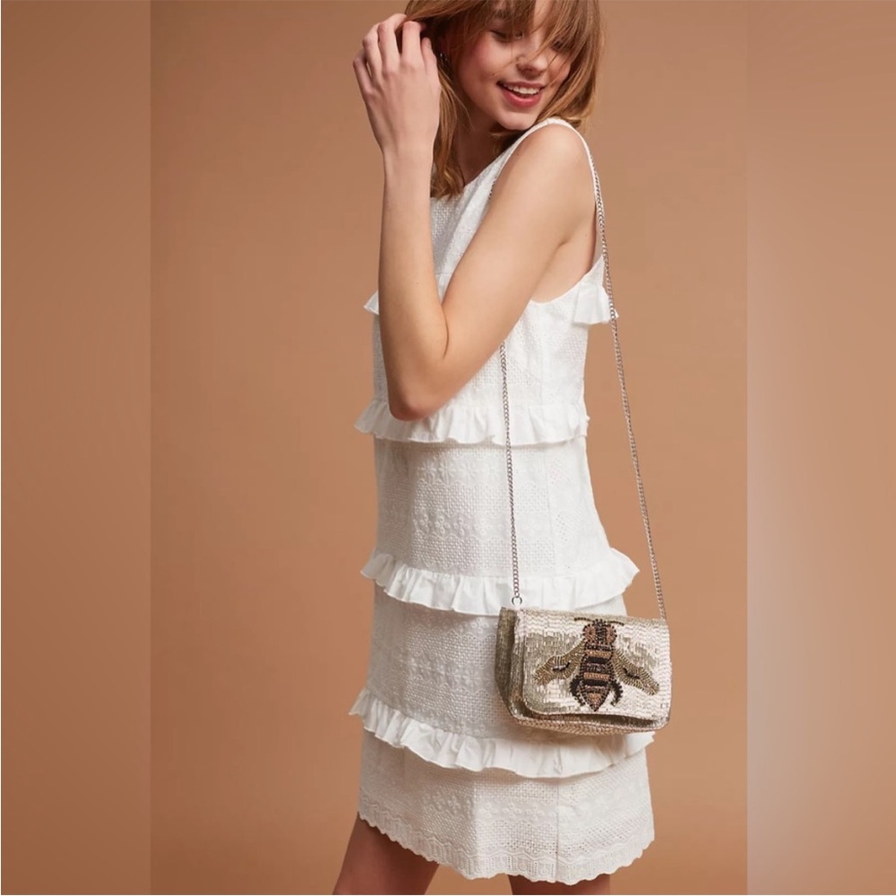 NWOT Anthropologie Lili's Closet Ruffle-Tiered Shift Dress In White Size Small P